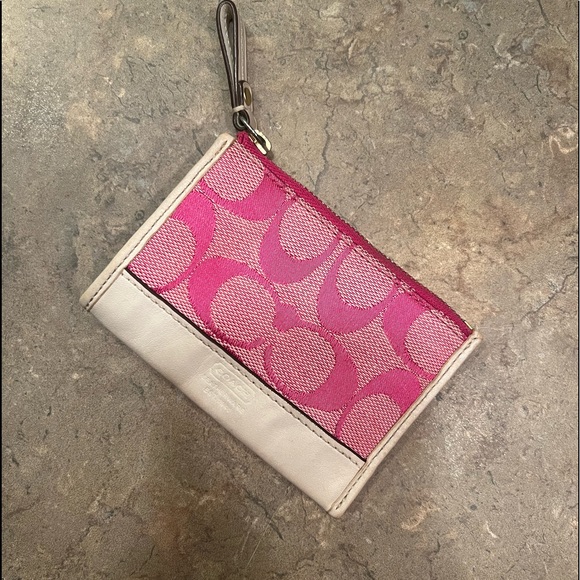 Coach Handbags - COACH- SMALL PINK & WHITE, ZIP CLOSE WALLET/ CARD HOLDER.